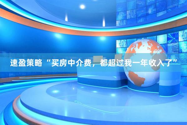 速盈策略 “买房中介费,都超过我一年收入了”